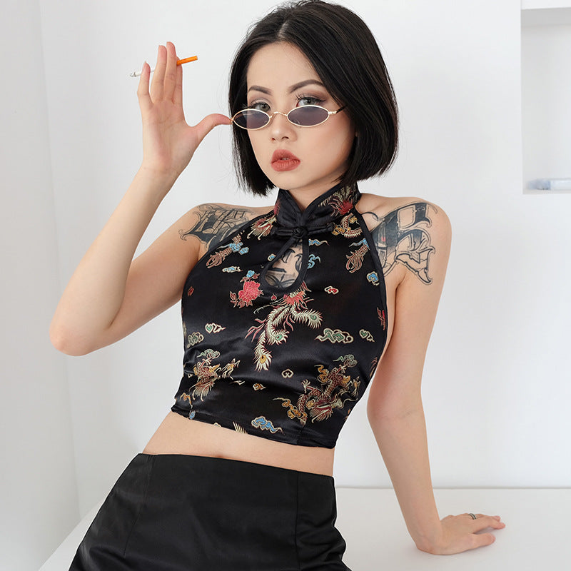 Chinese Style Neck-Hanging Tank Top - Sexy Design