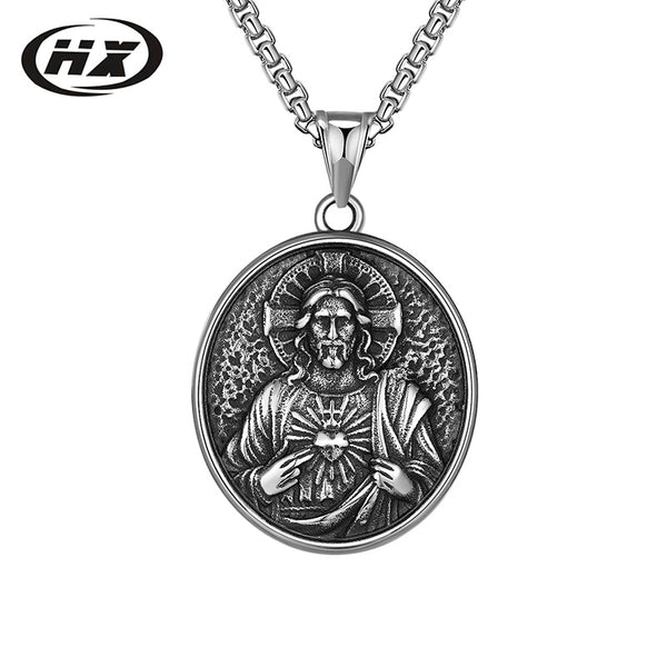 Titanium Steel Sacred Heart Jesus Pendant Necklace