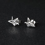 Titanium Steel Origami Crane Stud Earrings