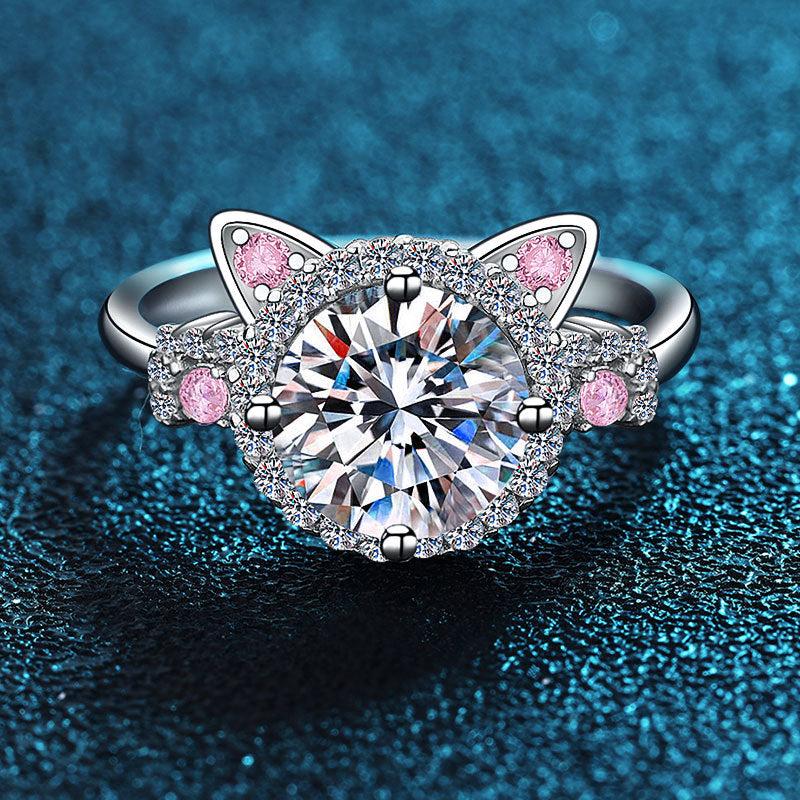 Cute Cat Ear Zircon Open Ring