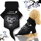 Halloween Dog Hoodie Skull Spiderweb Print Fleece Pet Sweater Costume with Hood, XS-2XL for Small Dogs and Cats