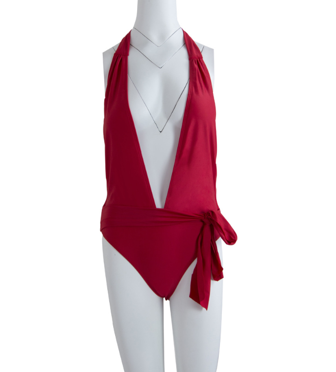 Deep Plunge Halter One-Piece Swimsuit