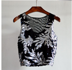 Color Block Leaf Sequin Tank Top for Nightclubs
