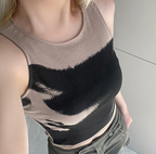 Tie Dye Contrast Sleeveless Round Neck Crop Top