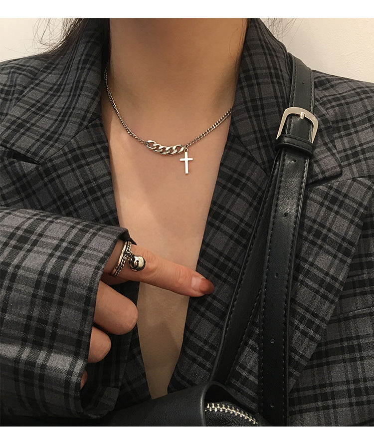 Vintage Short Cross Sweater Chain Necklace for Women