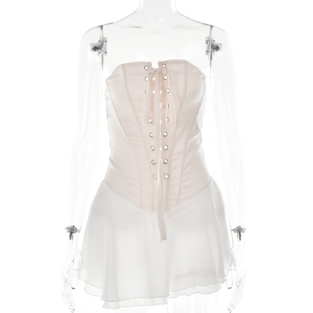 Women's Casual Off-Shoulder Tube Top Dress with Ruffles