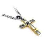 Two-Tone Cross Pendant Curb Chain Necklace for Men
