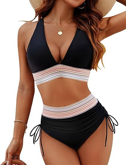 Navy Halter High-Waist Bikini Set