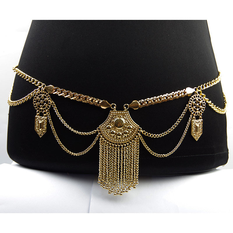 Boho Silver Tassel Waist Body Chain