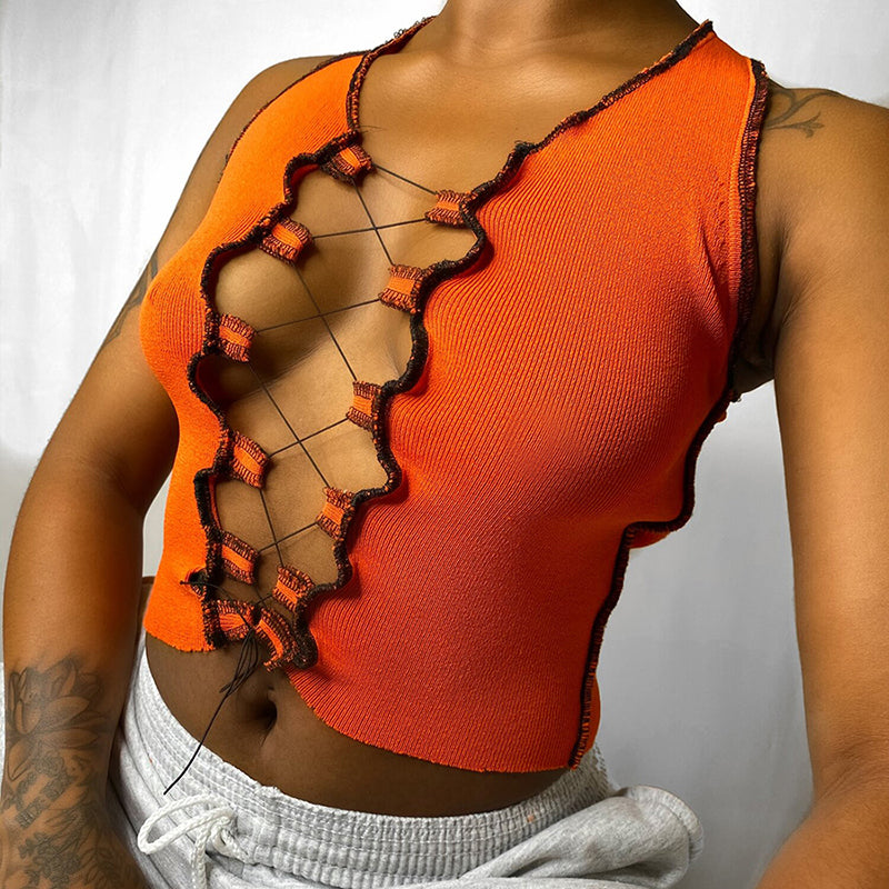 Women's Sleeveless Crop Top with Cutout Design