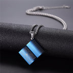 Collar con colgante de Biblia Sagrada azul de Jesús en acero inoxidable