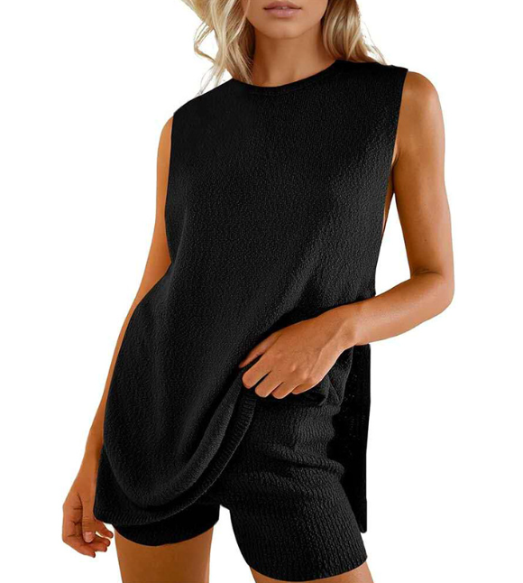 Women's Casual Knitted Sleeveless Top and Shorts Set