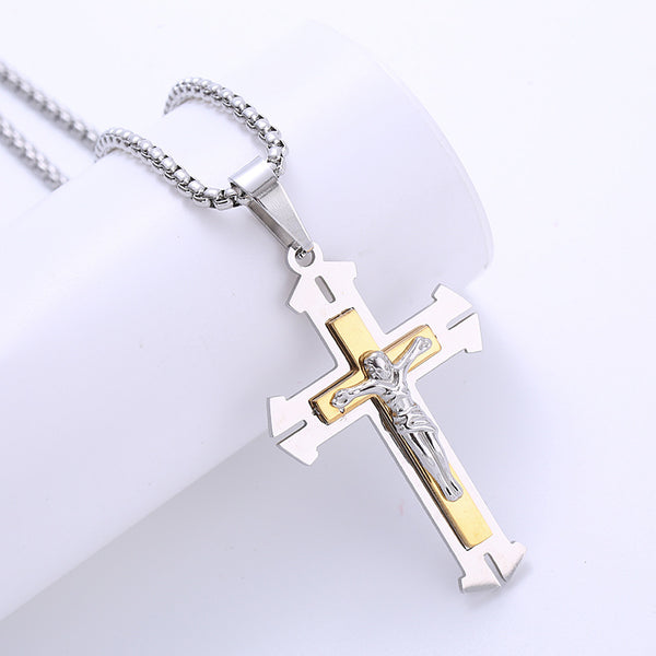 Vintage Stainless Steel Crucifix Cross Necklace