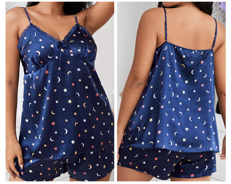 Plus Size Backless Sling Sleepwear Set with Shorts