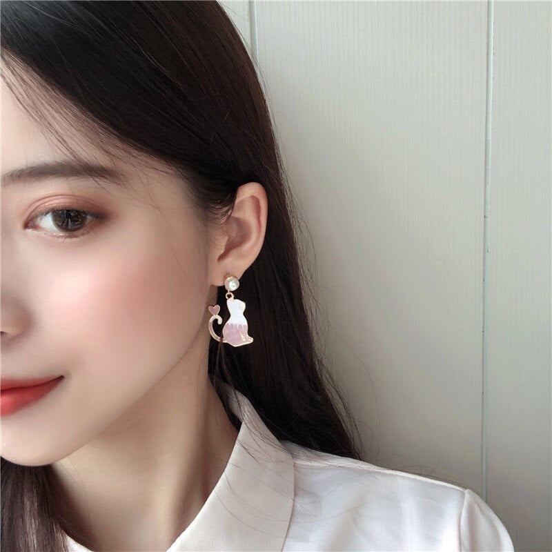 Cat and Balloon Asymmetric Earrings