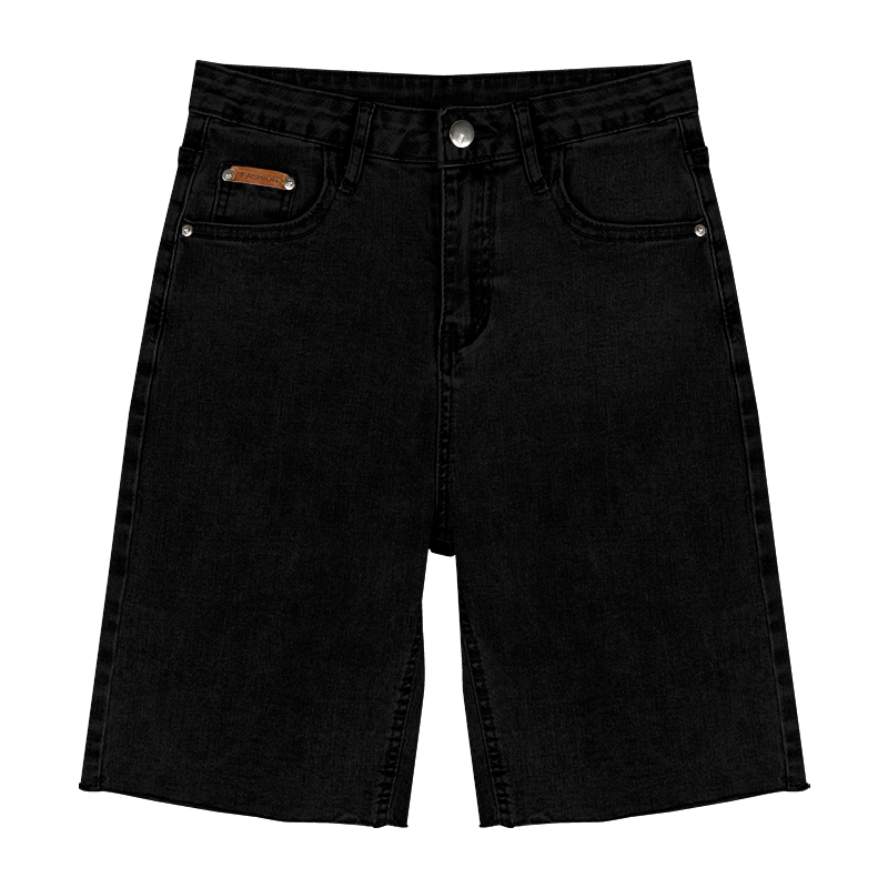 Women's Slim Straight Denim Shorts with Raw Edge Design