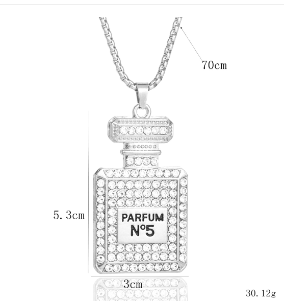 Rhinestone Perfume Bottle Pendant Necklace