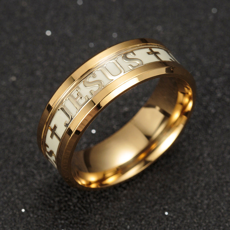 Jesus Cross Glow-in-the-Dark Ring - Stainless Steel