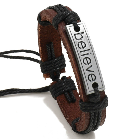 Believe Leather Letter Bracelet