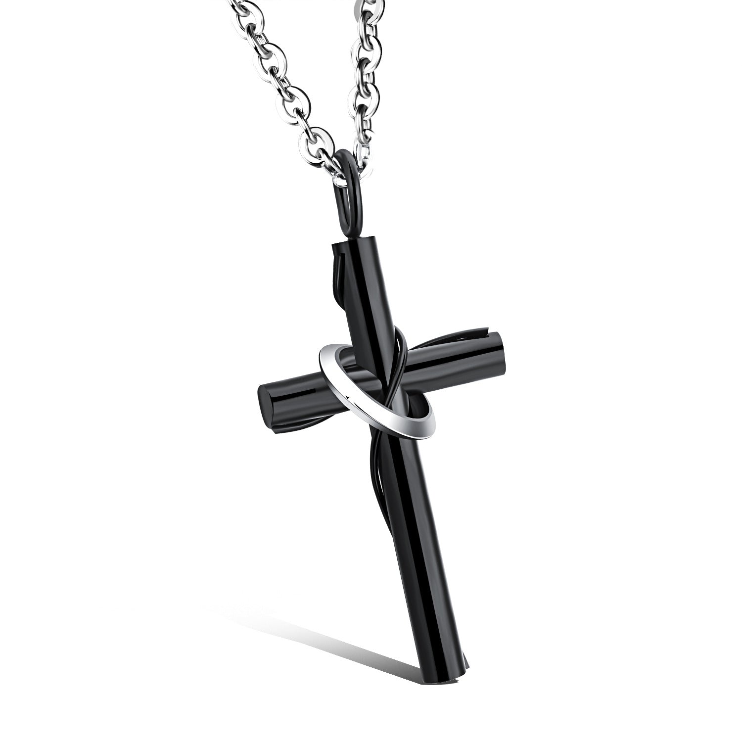 Stainless Steel Black and Silver Cross Necklace