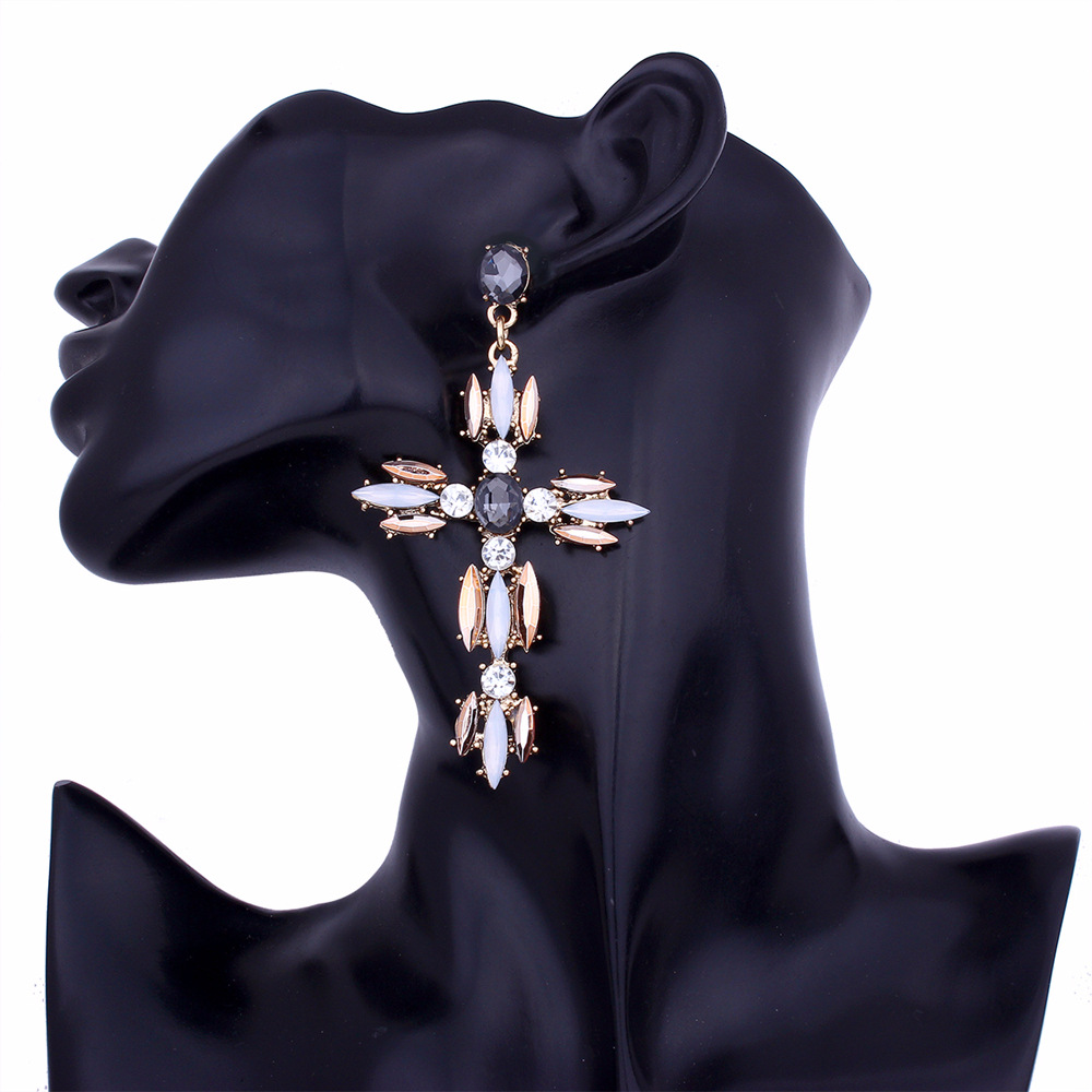 Crystal Cross Drop Earrings