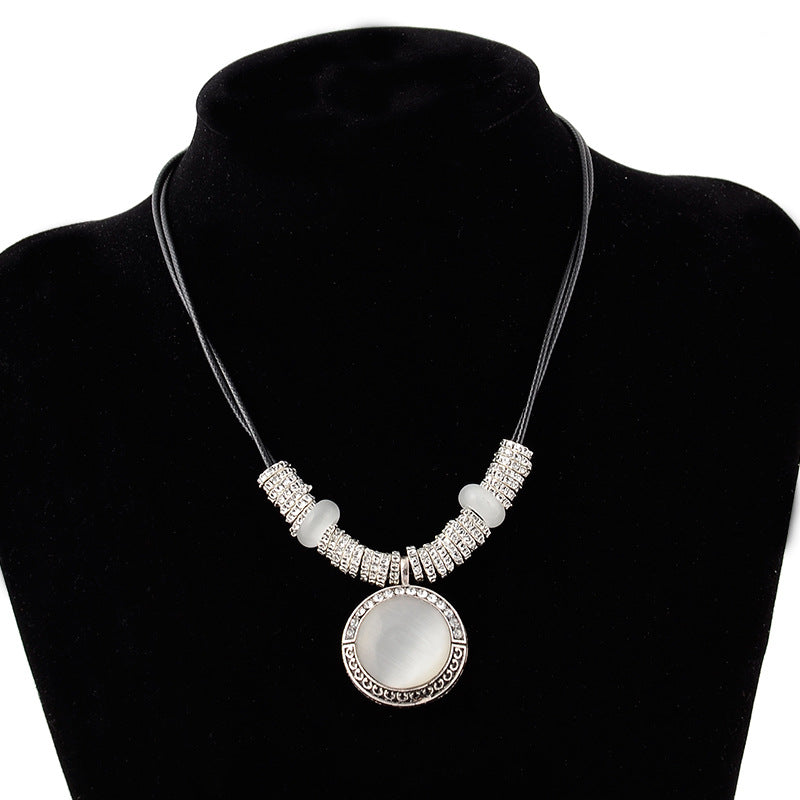 Opal Pendant Leather Cord Necklace