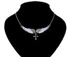 Angel Wings Cross Pendant Necklace with Crystals