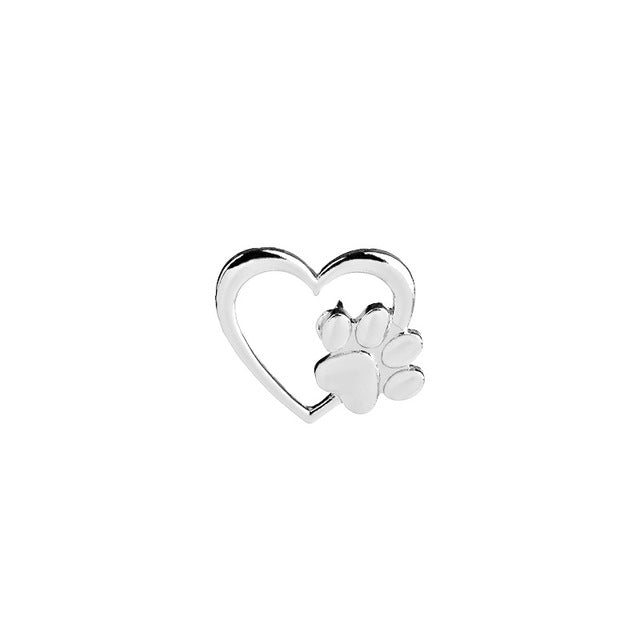 Silver Heart Paw Print Brooch