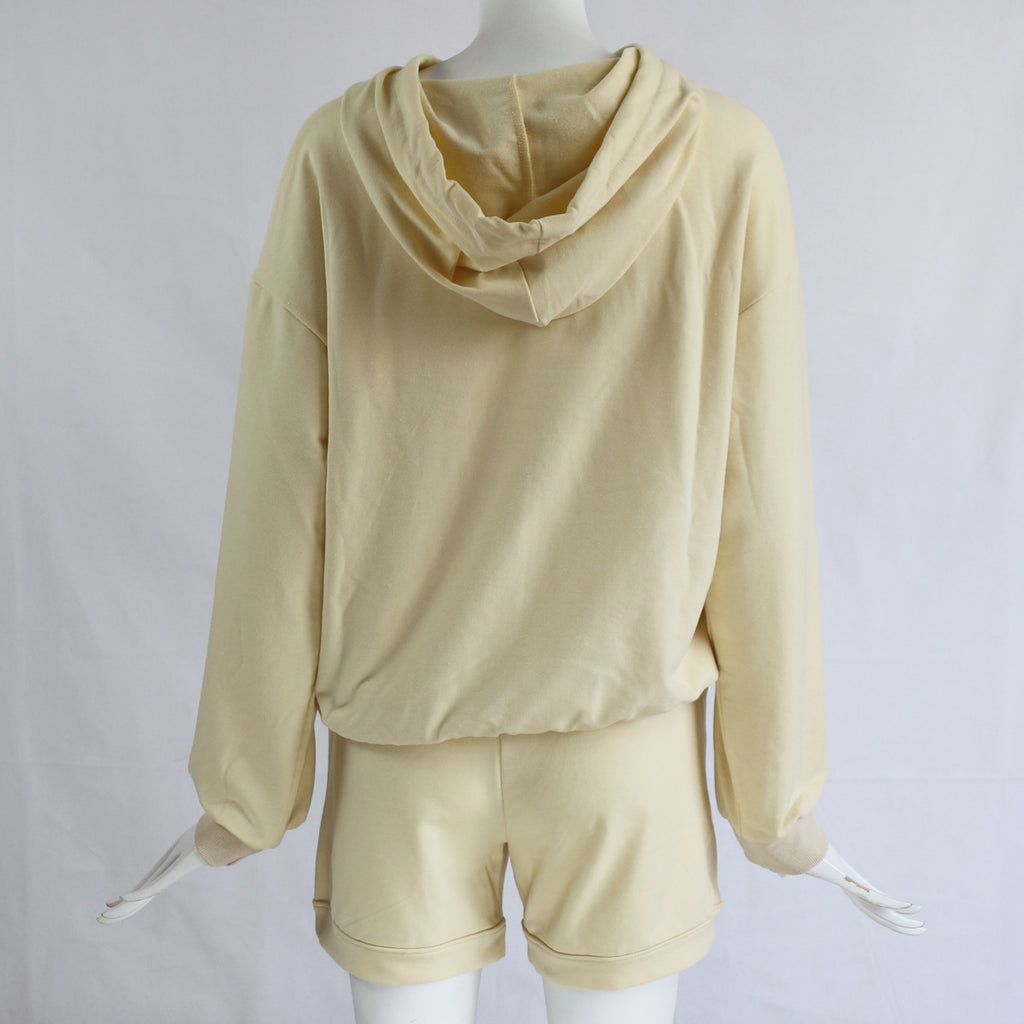 Women's Casual Long Sleeve Hoodie and Shorts Set