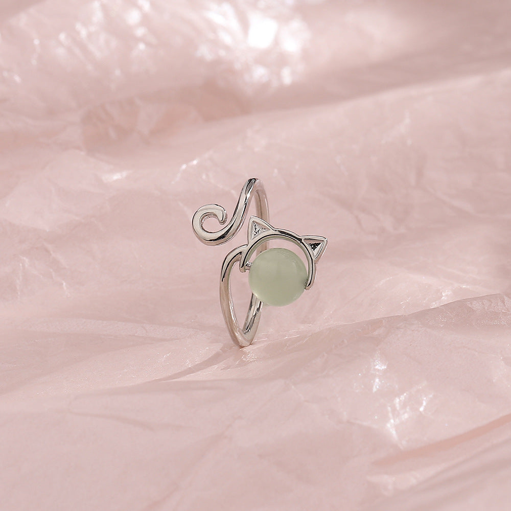 Jade Cat Adjustable Ring