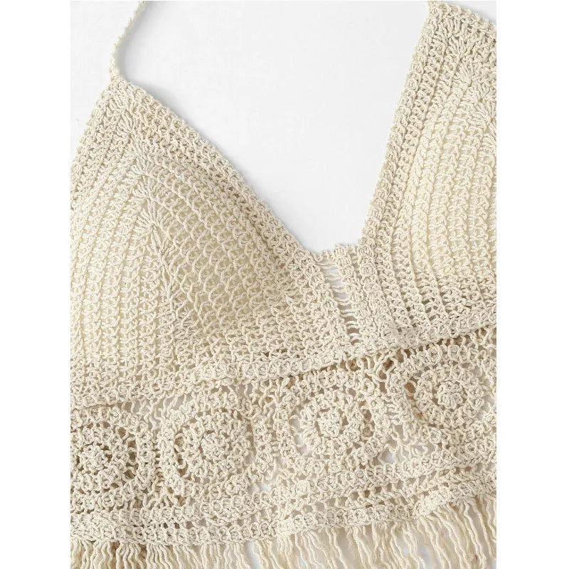 Halter Crocheted Cotton Women's V-Neck Slim Fit Backless Camisole