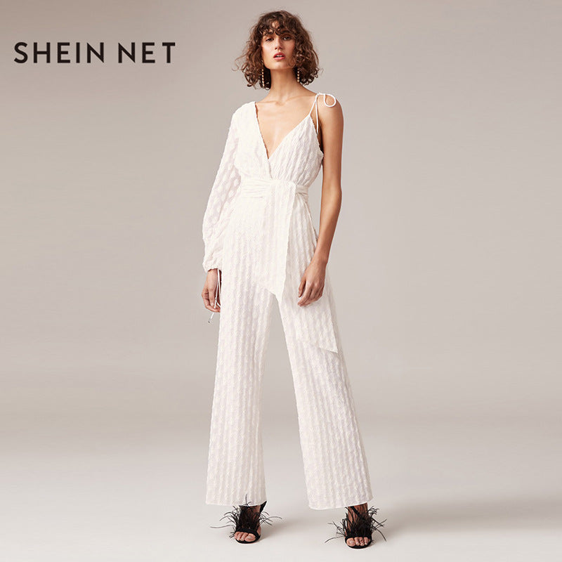 Women's Jumpsuit with Lantern Sleeves and Spaghetti Straps