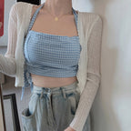 Plaid Lace-Up Tank Top for Women - Slim Fit Camisole