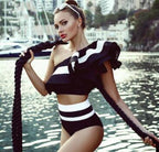 Women's Ruffled Sexy Outfit with High-Waisted Shorts