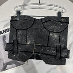 2023 Autumn Trendy Belted Tube Top & Rhinestone Skirt Set