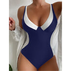 Women's V-Neck Colorblock One-Piece Swimsuit