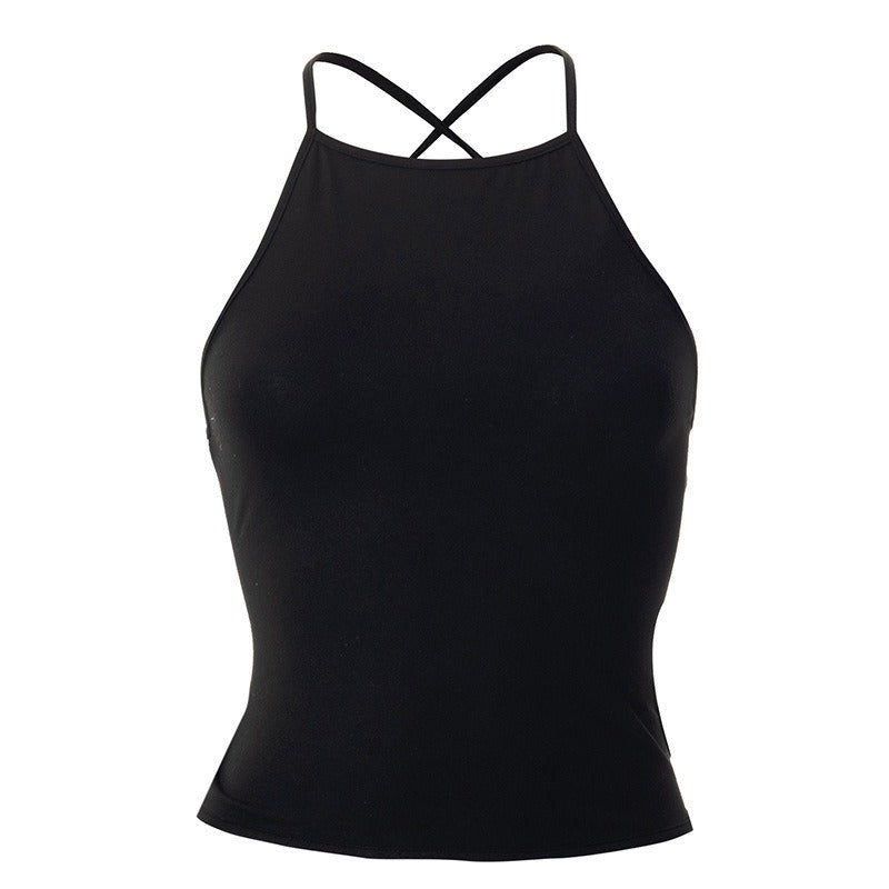 Backless Cross Strap Women's Black Camisole Top