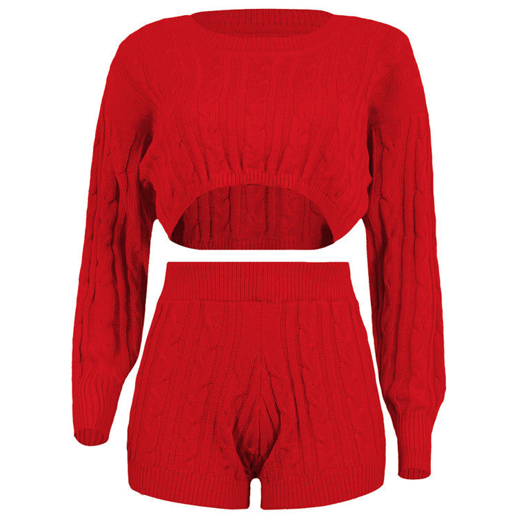 Crop Top Knit Set with Round Neck for Nightclub