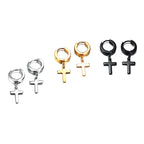 Stainless Steel Cross Drop Hoop Earrings