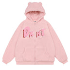 Embroidered Teddy Bear Ear Hooded Wool Coat | Streetwear