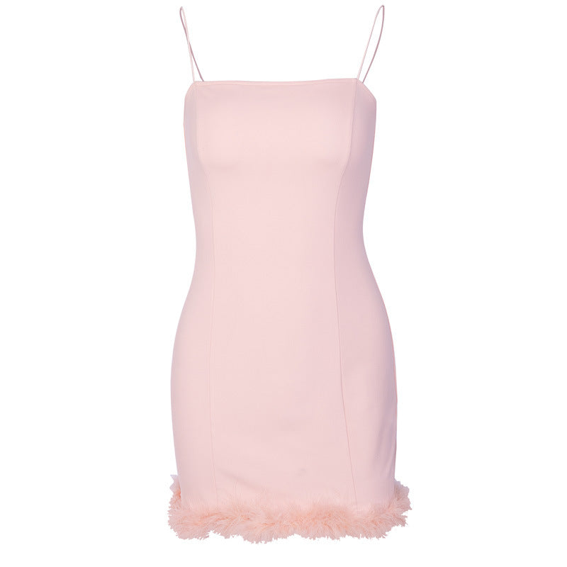 Strapless Feather Hem Bodycon Mini Dress