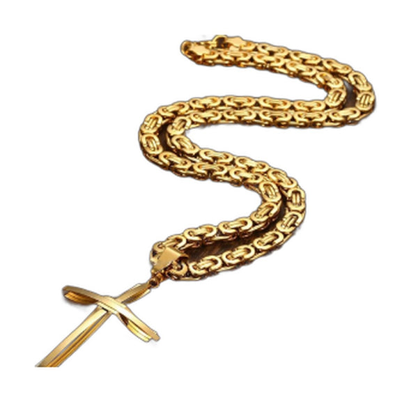 18k Gold-Plated Cross Pendant Byzantine Chain