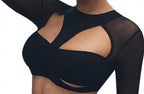 Black Mesh Cut-Out Long-Sleeve Bikini Set