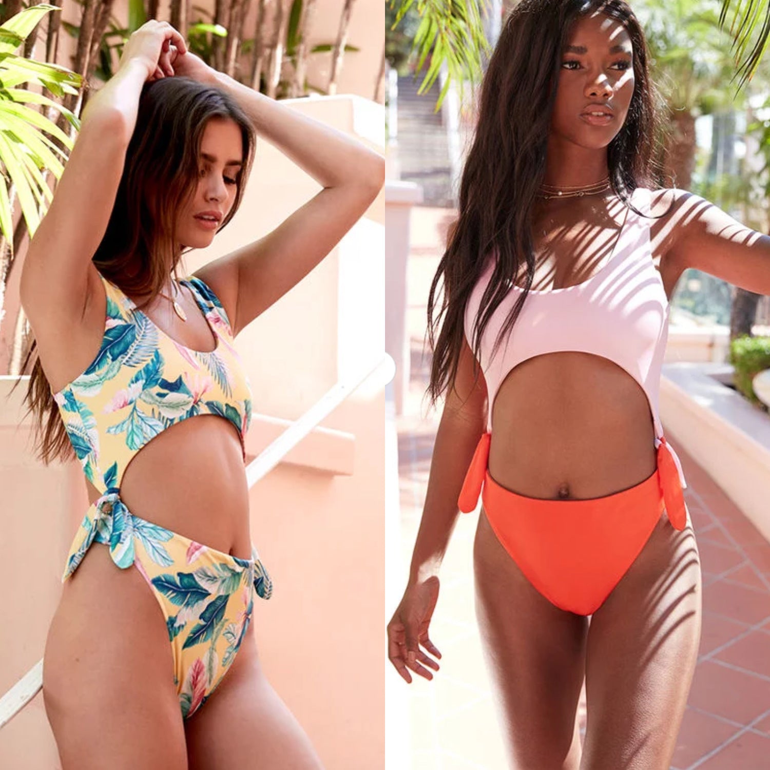 Tropical Leaf Print Ruffle Cutout Monokini Swimsuit