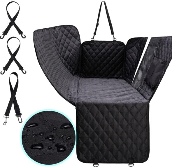 Waterproof Car Rear Seat Pet Mat Quilted Dog Hammock with Raised Sides Storage Pockets and Seat Belts Anti-Dirty Scratch-Proof Back Seat Protector