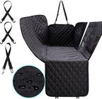 Waterproof Car Rear Seat Pet Mat Quilted Dog Hammock with Raised Sides Storage Pockets and Seat Belts Anti-Dirty Scratch-Proof Back Seat Protector