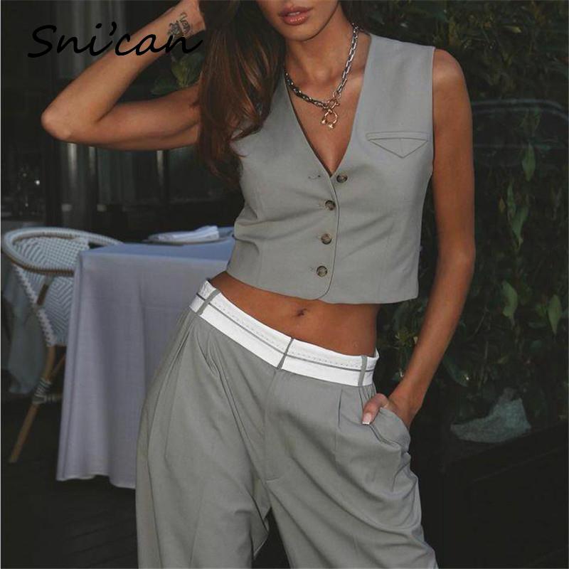 Solid Gray Spring Ladies Sleeveless V Neck Crop Top