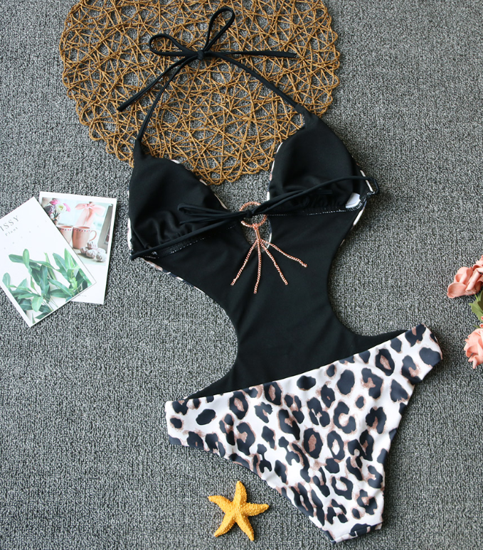 Leopard Print Cutout One-Piece Swimsuit