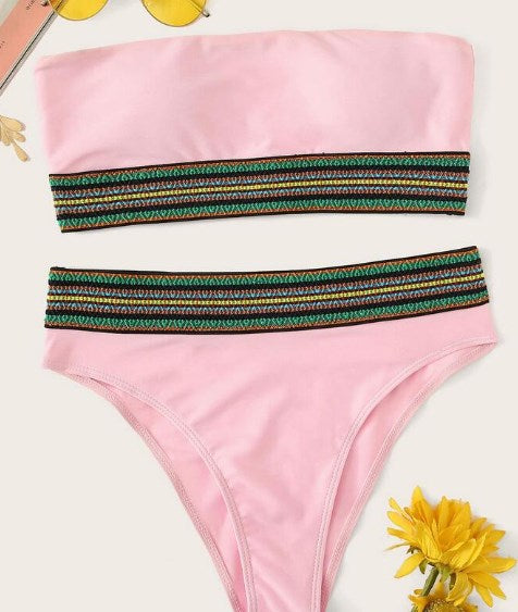 Strapless Bandeau Bikini with Striped Band