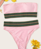 Strapless Bandeau Bikini with Striped Band